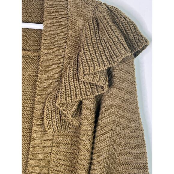 Madewell Ruffle Trim Long Sleeve Knit Cardigan Sweater Golden Spinach Womens M - Picture 5 of 9